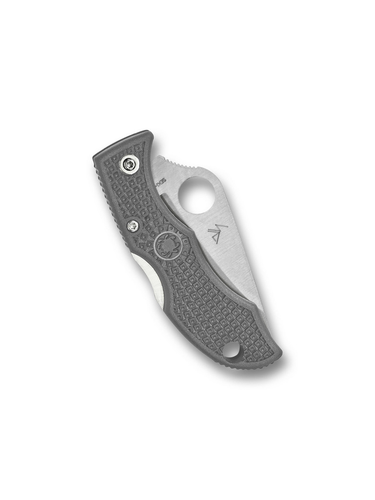 Spyderco Ladybug 3 folding knife with thumb hole - shown closed reverse.  Satin VG-10 stainless steel plain edge blade.  Foliage Green FRN handle.  Model LFGP3.
