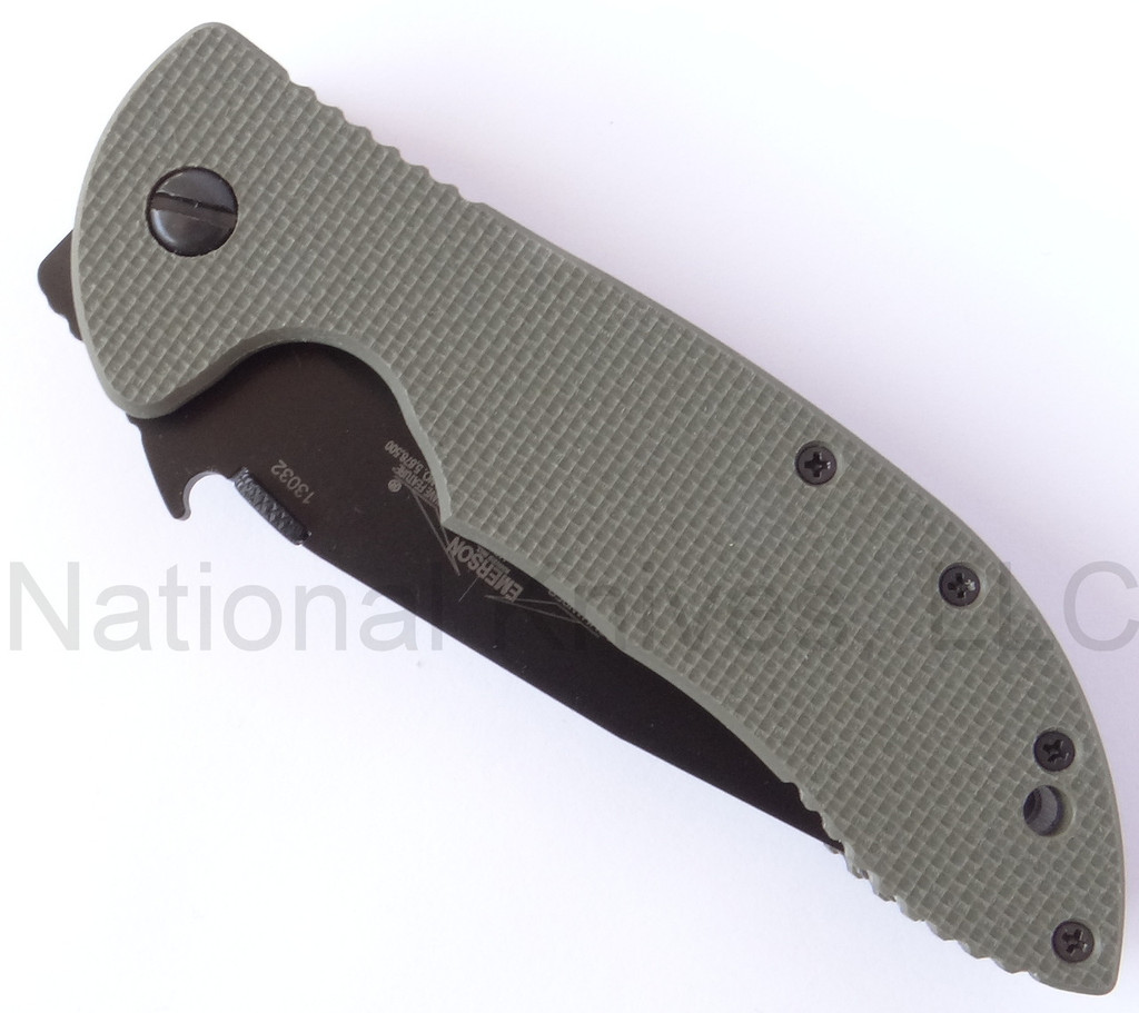 REFERENCE ONLY - Emerson Jungle Commander BT Folding Knife, Black 3.75" Plain Edge 154CM Blade, Jungle Green G-10 Handle, Emerson "Wave" Opening Feature