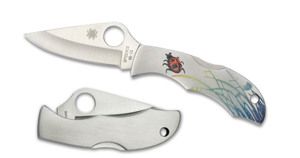 REFERENCE ONLY - Spyderco Ladybug 3 Tattoo LSSP3T Folding Knife, 1.937" Plain Edge Blade, Etched Stainless Steel Handle