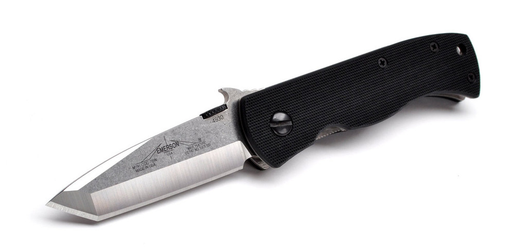 Emerson Knives Mini CQC-7BW SF Folding Knife, Satin 2.9" Plain Edge 154CM Blade, Black G-10 Handle, Emerson "Wave" Opener
