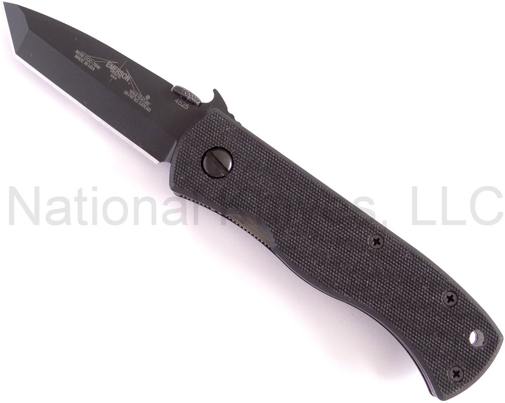 Emerson Knives Mini CQC-7BW BT Folding Knife, Black 2.9" Plain Edge 154CM Blade, Black G-10 Handle, Emerson "Wave" Opener