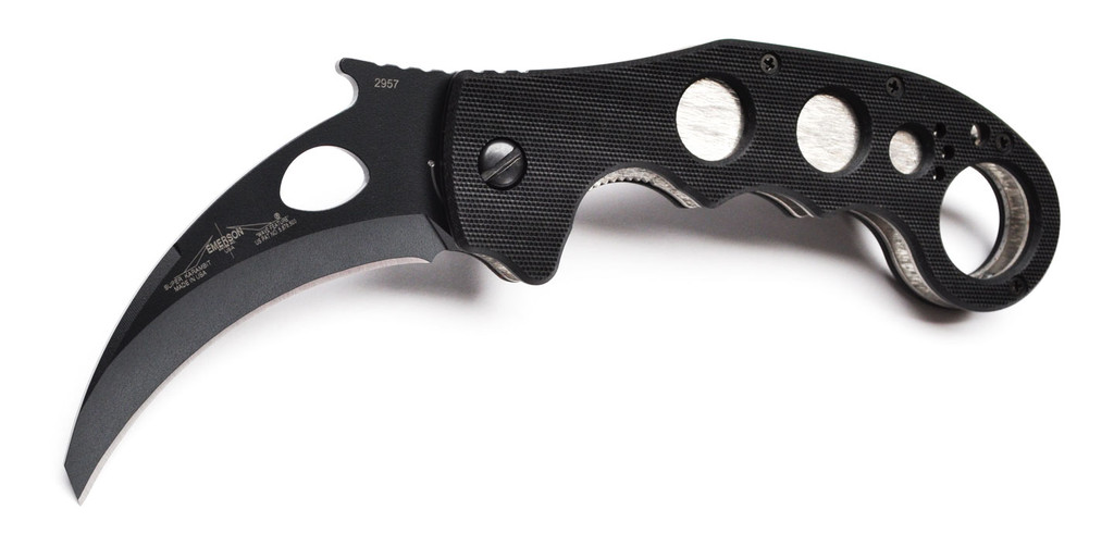 Emerson Knives Super Karambit BT Folding Knife, Black 3" Plain Edge 154CM Blade, Black G-10 Handle, Emerson "Wave" Opener