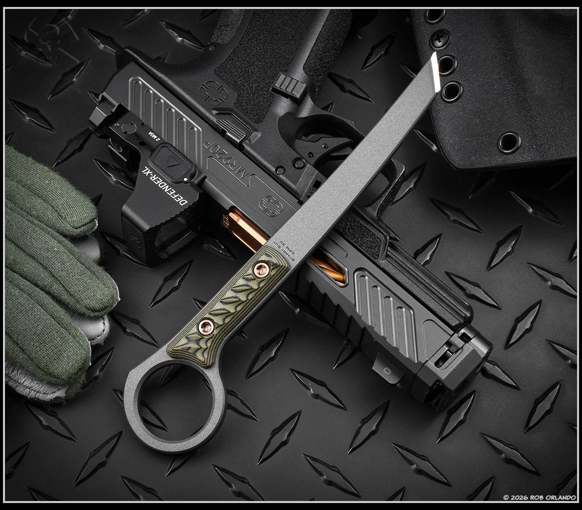 Stabby Rifle RMJ Tactical Stabby Guy | Tungsten Cerakote CPM-3V | Dirty Olive G-10 ...