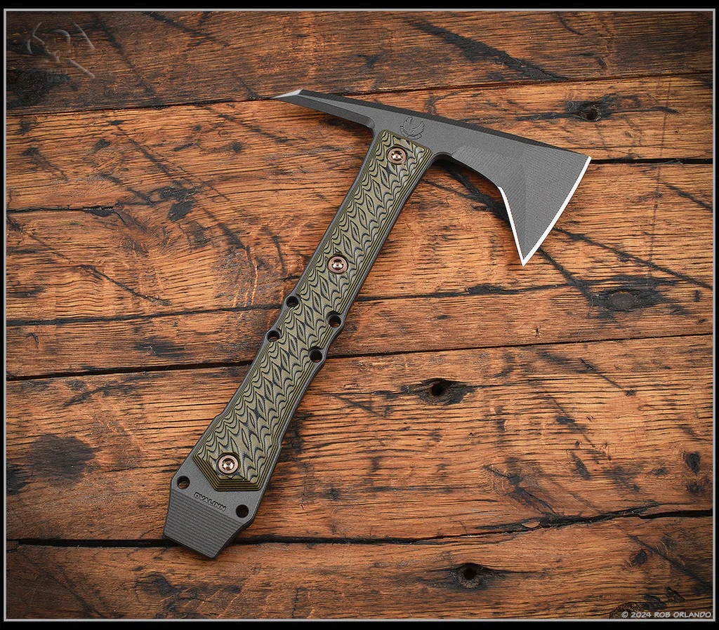 RMJ Tactical Dvalinn Tomahawk | Dirty Olive G-10 | Tungsten 80CRV2