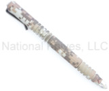 Rick HInderer Knives Investigator ink pen - shown with cap on.  DLC Desert Camo aluminum body.
For reference only.