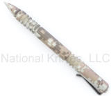 Rick HInderer Knives Investigator ink pen - shown with cap attached to back end.  DLC Desert Camo aluminum body.
For reference only.