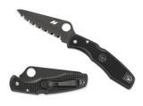 REFERENCE ONLY - Spyderco Pacific Salt C91SBBK Folding Knife, Black 3.812" Serrated Edge H-1 Blade, Black FRN Handle