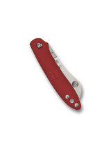 Spyderco Roadie Slipjoint folding knife with Double Dent - shown closed reverse.  Satin N690Co stainless steel plain edge blade.  Red FRN handle.  Model C189PRD.
