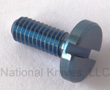 Rick Hinderer Knives Pivot Screw to fit XM-18 3.0" - shown not installed on knife.  Stonewash blue titanium construction.  Model K2151001BL.