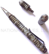Rick Hinderer Knives Modular Pen Set - shown with cap off and bullet end aside it  Olive Drab aluminum construction.  Model P5802004OD.
For reference only.