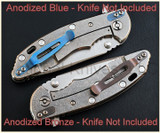 Rick Hinderer Knives Pocket Clip and Filler Tab Set with screws- shown installed on knife. Stonewash blue construction.  Model K0020101BL.