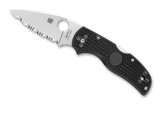 Spyderco Native 5 folding knife with thumb hole - shown open presentation side.  Satin S30V stainless steel serrated edge blade.  Black FRN handle.  Model C41SBK5.