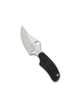 Spyderco ARK "Always Ready Knife" fixed blade knife - shown out of sheath obverse.  Satin H-2 stainless steel plain edge blade.  Black FRN handle.  Model FB35PBK.