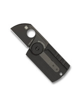 Spyderco Dog Tag Folder folding knife with thumb hole - shown open  reverse.  Black S30V stainless steel plain edge blade.  Black carbon fiber and G-10 laminate handle.  Model C188CFBBKP.