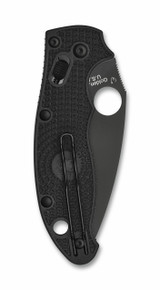 Spyderco Manix 2 Lightweight folding knife with thumb hole - shown closed pocket clip side.  Black CTS-BD1N stainless steel plain edge blade.  Black FRCP handle.  Model C101PBBK2.