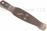 Rick Hinderer Knives XM Pocket Clip - reverse.  Battle Bronze titanium construction.  Model K0020001TD-BTLBR.
For reference only.