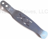 Rick Hinderer Knives XM Pocket Clip - reverse.  Battle Blue titanium construction.  Model K0020001TD-BTLBL.
For reference only.