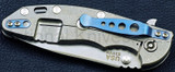 Rick Hinderer Knives Holey Pocket Clip and Filler Tab Set- shown installed on knife. Anodized Blue titanium construction.  Model K002010HO-BL.
For reference only