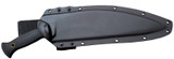 Cold Steel Gurkha Kukri fixed blade knife - shown in sheath.  VG-1 San Mai stainless steel plain edge blade.  Black Kray-Ex handle.  Model ATCJ.
For reference only.