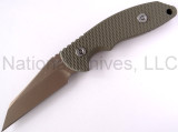 Rick Hinderer Knives FXM Wharncliffe fixed blade knife - shown out of sheath reverse.  FDE DLC S35VN stainless steel plain edge blade.  OD green G-10 handle.  Model K60120NBWH.