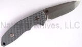 Rick Hinderer Knives FXM Spanto fixed blade knife - shown out of sheath obverse.  Stonewash S35VN stainless steel plain edge blade.  Battleship Grey G-10 handle.  Model K6012000SP.
