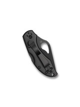 Byrd Knives Robin 2 folding knife with thumb slot - shown closed pocket clip side.  Black 8Cr13MoV stainless steel plain edge blade.  Black stainless steel handle.  Model BY10BKP2.