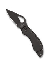 Byrd Knives Robin 2 folding knife with thumb slot - shown open presentation side.  Black 8Cr13MoV stainless steel plain edge blade.  Black stainless steel handle.  Model BY10BKP2.