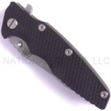 Rick Hinderer Knives Eklipse Tanto folding knife with thumb stud and flipper tab - shown closed presentation side.  Stonewash S35VN stainless steel plain edge blade.  Black G-10 handle with Working Finish lock side.  Model K40040TD00.
For reference only.
