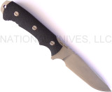 Rick Hinderer Knives FieldTac 5.5 fixed blade knife - shown out of sheath obverse.  Stonewash S35VN stainless steel plain edge blade.  Black G-10 handle.  Model K60250SP00.