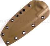 Rick Hinderer Knives FieldTac 5.5 fixed blade knife - FDE Kydex sheath only shown obverse.  Stonewash S35VN stainless steel plain edge blade.  Black G-10 handle.  Model K60250SP00.