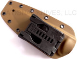 Rick Hinderer Knives FieldTac 5.5 fixed blade knife - FDE Kydex sheath only shown reverse.  Stonewash S35VN stainless steel plain edge blade.  Black G-10 handle.  Model K60250SP00.