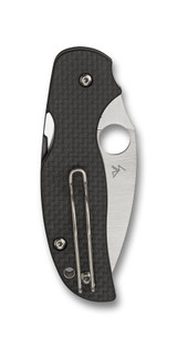 Spyderco Sage 5 Compression Lock folding knife with thumb hole - shown closed pocket clip side.  Satin S30V stainless steel plain edge blade.  Black carbon fiber and G-10 laminate handle.  Model C123CFPCL.
For reference only.