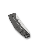 Spyderco SpydieChef folding knife with thumb hole - shown closed lock side.  Satin LC200N stainless steel plain edge blade.  Titanium handle.  Model C211TIP.