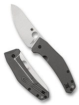 Spyderco SpydieChef folding knife with thumb hole - shown open presentation side and closed lock side.  Satin LC200N stainless steel plain edge blade.  Titanium handle.  Model C211TIP.