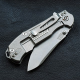 REFERENCE ONLY - Rick Hinderer Knives MP-1 Folding Knife, Stonewashed 3.4" Plain Edge S35VN Blade, Stonewashed Titanium Handle