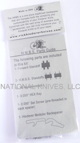 Rick Hinderer Knives Standard Hinderer Modular Backspacer System (HMBS) to fit XM-18 3.5" - shown in package reverse.  Black aluminum construction.  Model K450210400.