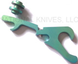 Rick Hinderer Knives Bottle Opener Hinderer Modular Backspacer System (HMBS) to fit XM-18 3.5" - shown not installed on knife.  Anodized teal/green titanium construction.  Model K4502101BO.