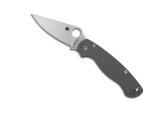 Spyderco Paramilitary 2 Sprint Run folding knife with thumb hole - shown open presentation side.  Cru-Wear steel plain edge blade.  Gray G-10 handle.  Model C81GPGY.
For reference only.