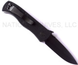 Emerson Knives CQC-7AW BT folding knife with thumb disk and Emerson Wave opener - shown open pocket clip side.  Black 154CM stainless steel plain edge blade.  Black G-10 handle.  Model CQC-7AW-BT.
For reference only.
