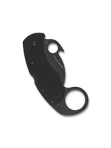 Spyderco Karahawk folding knife with thumb hole and Emerson Wave opener - shown closed presentation side.  Black VG-10 stainless steel plain edge blade. Black G-10 handle.  Model C170GBBKP.
