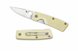 Spyderco Lil' Nilakka Flash Batch folding knife with thumb hole - shown open presentation side and closed pocket clip side. Satin RWL 34 stainless steel plain edge blade. Smooth Matte Ivory colored G-10 handle. Model C221GPWH.
For reference only.
Spyderco Lil' Nilakka Flash Batch folding knife with thumb hole - shown open presentation side and closed pocket clip side. Satin RWL 34 stainless steel plain edge blade. Smooth Matte Ivory colored G-10 handle. Model C221GPWH.
For reference only.