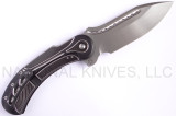 Todd Begg Knives Steelcraft Series Field Marshall folding knife - shown open pocket clip side.  Hand satin S35VN stainless steel plain edge blade.  Black and Silver titanium handle.  Model FM223.
For reference only.