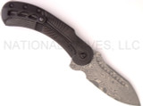 Todd Begg Knives Steelcraft Series Field Marshall folding knife - shown pocket clip side.  Grosserosen Damascus steel plain edge blade.  Black titanium handle.  Model FM214.
For reference only.