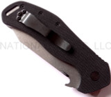 Emerson Knives Big Bulldog folding knife with thumb disk and Emerson Wave - shown closed pocket clip side.  154CM stainless steel plain edge blade.  Black G-10 handle.  Model BBLDG-SF.
For reference only.