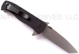 Emerson Knives CQC-7F SF folding knife with thumb disk, flipper tab, and Emerson Wave opener - shown open pocket clip side.  Satin 154CM stainless steel plain edge blade.  Black G-10 handle.  Model CQC-7F-SF.
For reference only.
