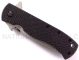 Emerson Knives CQC-7F SF folding knife with thumb disk, flipper tab, and Emerson Wave opener - shown closed presentation side.  Satin 154CM stainless steel plain edge blade.  Black G-10 handle.  Model CQC-7F-SF.
For reference only.
