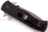 Emerson Knives CQC-7F SF folding knife with thumb disk, flipper tab, and Emerson Wave opener - shown closed pocket clip side.  Satin 154CM stainless steel plain edge blade.  Black G-10 handle.  Model CQC-7F-SF.
For reference only.
