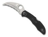 Spyderco Tasman Salt 2 folding knife with thumb hole - shown open presentation side.  Satin H-2 stainless steel serrated edge blade.  Black FRN handle.  Model C106SBK2.