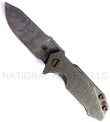Rick Hinderer Knives Battle Field Pickup Half Track folding knife with flipper tab - shown open presentation side.  S35VN stainless steel plain edge blade.  Smooth titanium handle.  Model K20090SPBF.
For reference only.