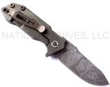 Rick Hinderer Knives Battle Field Pickup Half Track folding knife with flipper tab - shown open lock side.  S35VN stainless steel plain edge blade.  Smooth titanium handle.  Model K20090SPBF.
For reference only.